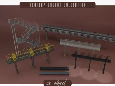 Industrial Pipe Racks and Stair Collection 3D model