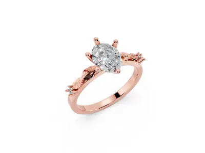 Oval Diamond Ring 3D Model with Side Diamonds 3D print model