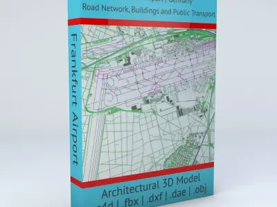 Frankfurt FRA Airport Roads Buildings and Public Transport Lines 3D model