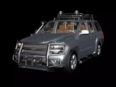 Car obj fbx silver suv with racks Low-poly 3D model