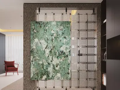 Modern Minimal Lounge with Abstract Art Wall 3D model