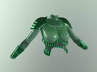 stylized female fantasy green armor Low-poly 3D model