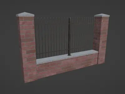 Simple bricks and steel fence Free low-poly 3D model