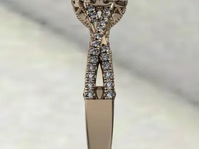 Round halo engagement ring with criss cross shank 3D print model