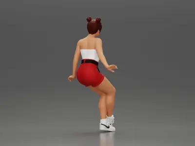 Asian girl wearing shorts sits on motorcycle 3D print model