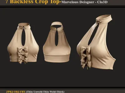 7 Backless Crop Tops-Marvelous Designer - FBX - OBJ  3D model