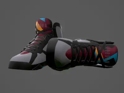 PBR Air Jordan 7-retro sneakers Bordeaux colorway Low-poly 3D model