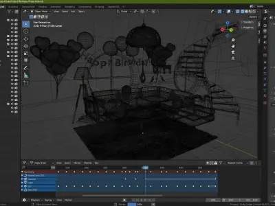 Birthday Party room with simple animation 3D model