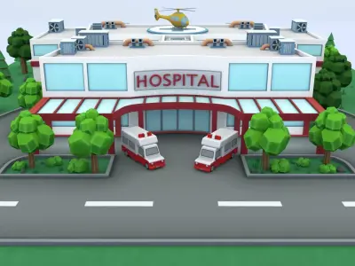 Cartoon Hospital Low-poly 3D model
