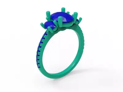 Three Stone Oval  Engagement Ring  03 3D print model