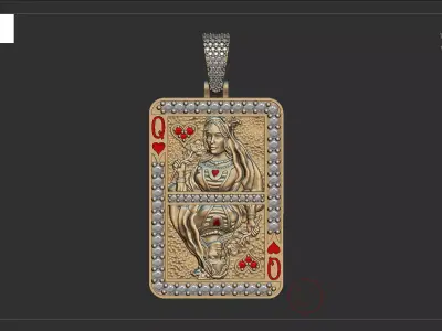 Queen Card Diamond Pendent 3D print model 3D print model