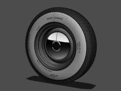 Firestone Whitewall tyre and Rim 3D model