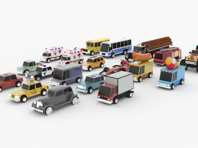 Cartoon Cars Pack pro Low-poly 3D model