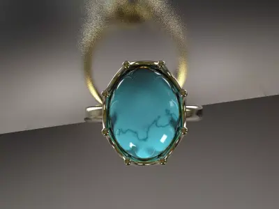 Turquoise and Gold Crown 3D Ring  model gr0171 3D print model