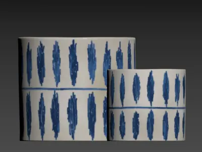 Blue and White Aztec Design Vase 3D model