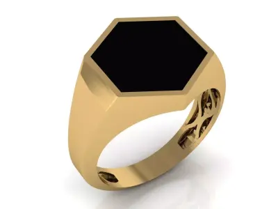 Mens Black Enamel Geometric Signet  Ring 1 3D print model