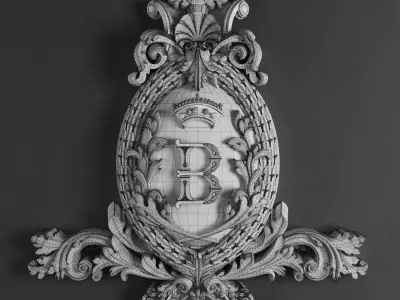 Monogram ornate wall plaque with letter b 3D model