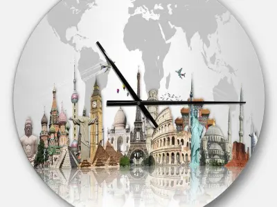 Oversized Famous Monuments Across World Wall Clock Free 3D model