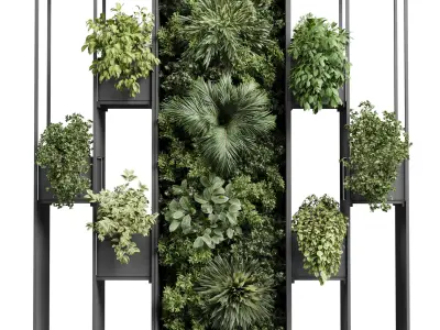 plants set partition in metal  Vertical graden wall decor box Low-poly 3D model