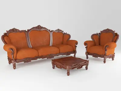 baroqueFurniture victorian sofa set 3D model