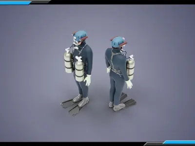 DIVER MAN BASE MESH MODEL Low-poly 3D model