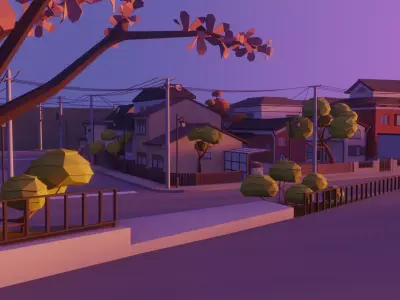 Low poly japanese town Low-poly 3D model