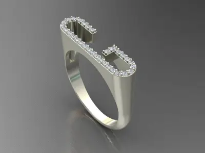 alphabet jewelry ring diamond letter G 3D print model