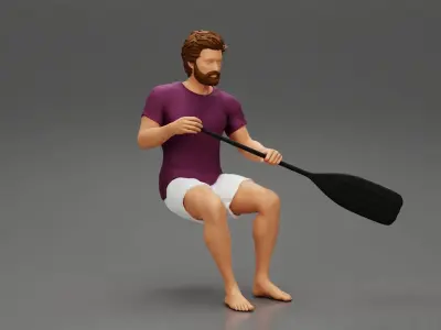 Man rafting on river 3D print model