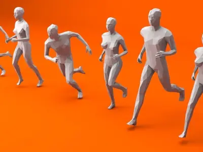 6 Running People Minimalist Low-poly 3D model