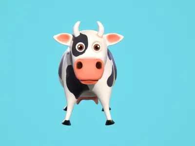 Stylized Animated Cow  Low-poly 3D model