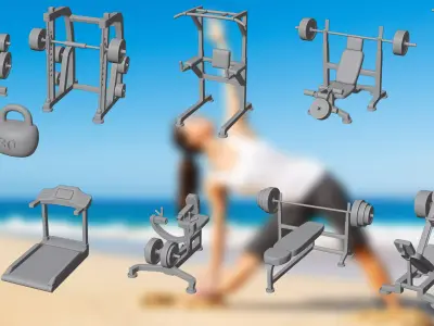Gym-3d print gym equipment on beach 3D print model