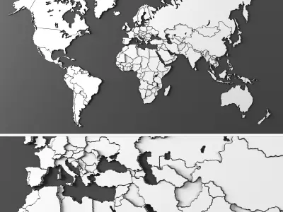 Wooden panel - world map GRAY 3D model