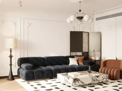 French Retro Style Living Room 3D Model 3D model