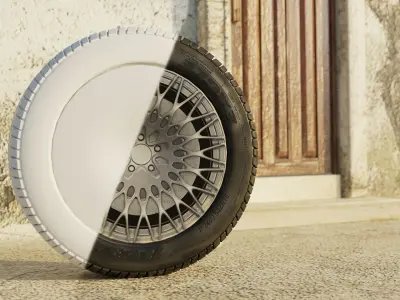 Lowpoly flat sport car wheels Low-poly 3D model