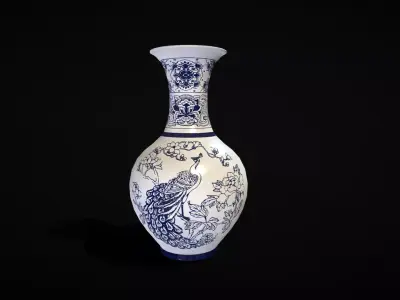 Chinese vase with firebird Low-poly 3D model