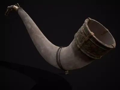 Vintage War Horn Low-poly 3D model