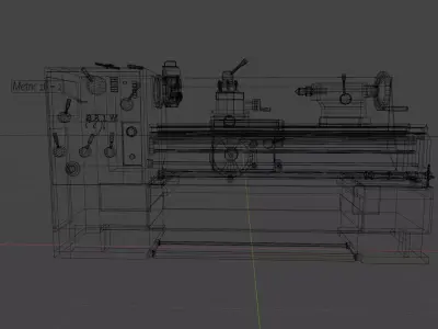 Industrial Lathe Machine Low Poly PBR Game Ready 3D Model Low-poly 3D model