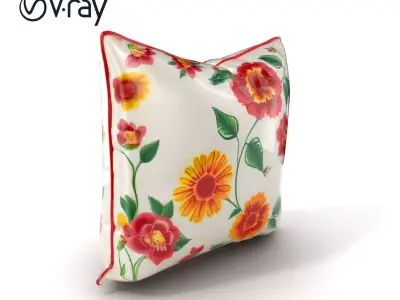Vintage Floral Embroidered Pillow Cover model pack Low-poly 3D model