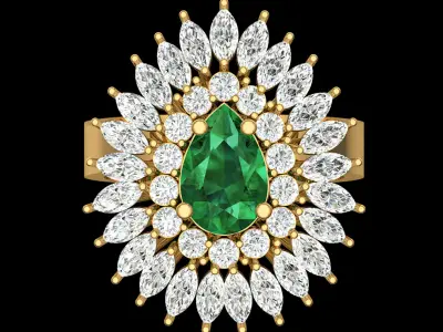 Emerald Sunburst Ring 3D print model