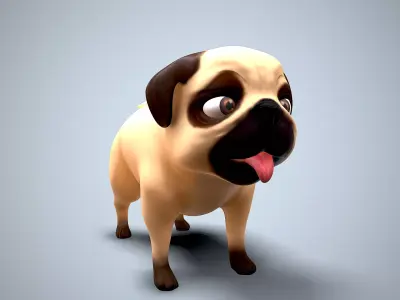 cartoon pug Low-poly 3D model
