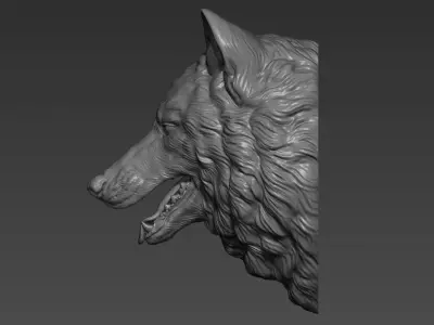 Wolf head with a mouth 3D print model