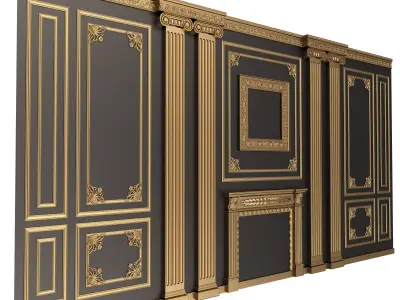 Boiserie Classic Wall with Mouldings 02 Black Low-poly 3D model