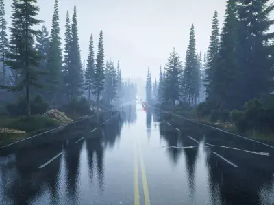 Rainy Day Highway Low-poly 3D model