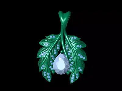 Leaf Pendant with Pear Cut Center Stone Free 3D print model