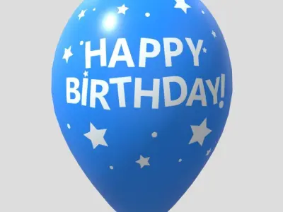 Balloon 3 with happy birthday written Low-poly 3D model