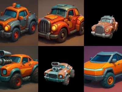 Stylized Car Advanced model bundle 16 pack 100 glb 3D model