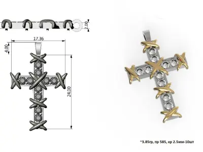 G0469 gold and silver cross pendant 3D print model