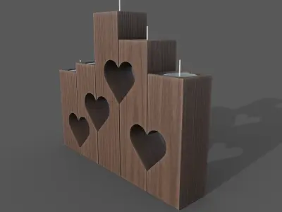 Wooden heart candle holder 3D model