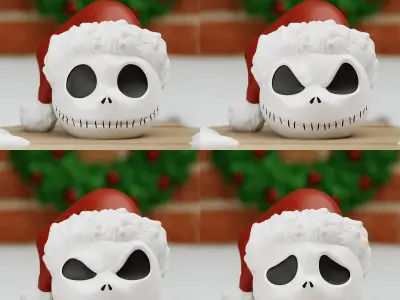 Jack Christmas Ornaments Many Expressions and Santa Hat option 3D print model