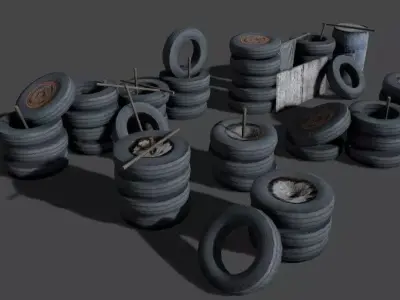 Shanty tire stacks Low-poly 3D model